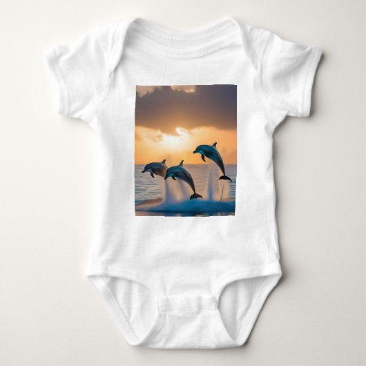 イルカ威厳のあるは夕暮れ時に飛び跳ねた。 ベビーボディスーツ (正面)