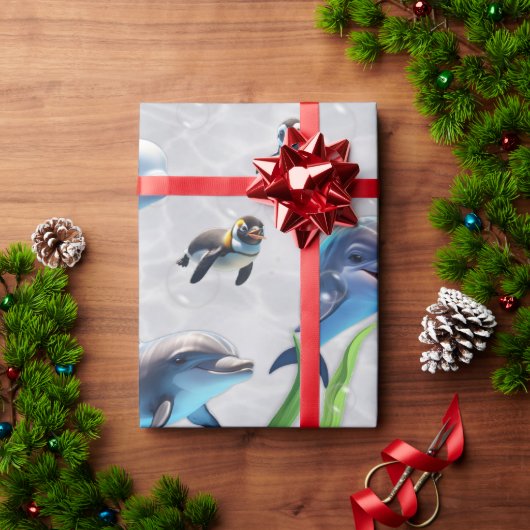 イルカ族館ラッピング紙での会転が議 ラッピングペーパー (クリスマスギフト)