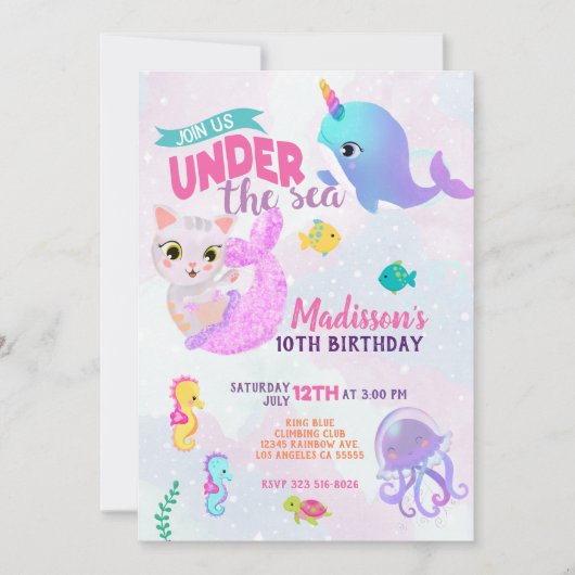 イルカ猫人魚 プゥーマイドの誕生日招待状 招待状 (正面)