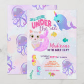 イルカ猫人魚 プゥーマイドの誕生日招待状 招待状 (正面/裏面)