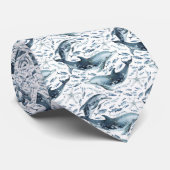 イルカ航海のと魚の模様 ネクタイ (ロール)