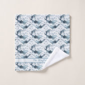 イルカ航海のと魚の模様 バスタオルセット (ウォッシュタオル)