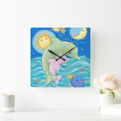 イルカ遊 スクエア壁時計 (ホーム)