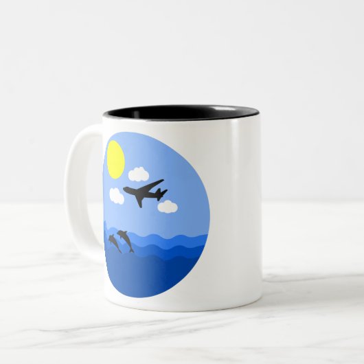 イルカ飛んでいるを乗せた飛行機 ツートーンマグカップ (正面左)