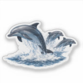 イルカ3匹がジャンプ、海洋生活ハットデザイン シール (正面)