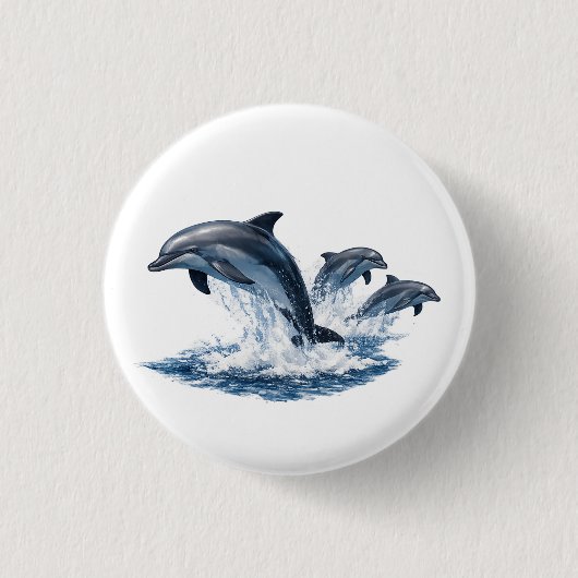 イルカ3匹のジャンプ 海の生物 ハットデザイン 缶バッジ (正面)