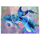 イルカ ギフト バッグ ハッピー カップル ラブ ラージペーパーバッグ (裏面)