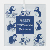 イルカ、クジラ、ペンギン ガラスオーナメント (正面)