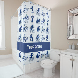 イルカ、クジラ、ペンギン シャワーカーテン