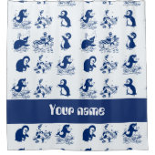 イルカ、クジラ、ペンギン シャワーカーテン (正面)