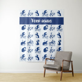 イルカ、クジラ、ペンギン タペストリー