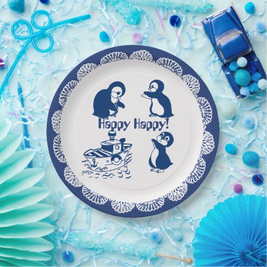 イルカ、クジラ、ペンギン ペーパープレート (パーティー)
