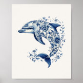 イルカ – コースタルブルーon Beige Wall Art ポスター (正面)