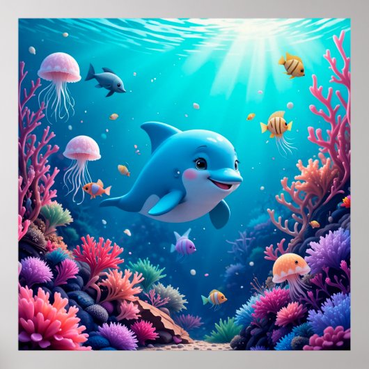 イルカ サンゴ礁 海洋 水族館 テーマプリント ポスター (正面)