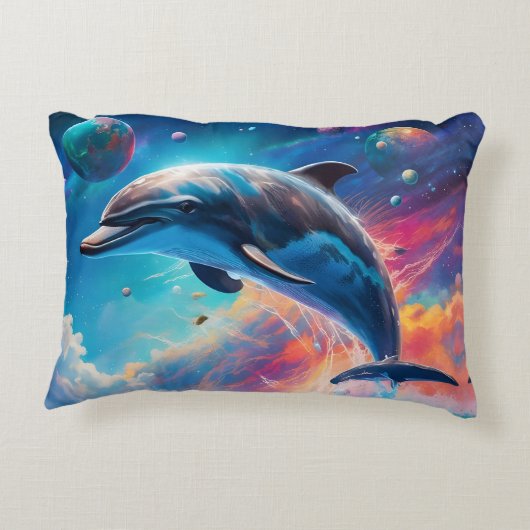 イルカ、ファンタジー、惑星の跳躍 アクセントクッション (裏面)