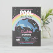 イルカ プールパーティー 誕生日 ビーチ フロート 海 招待状 (スタンド正面)