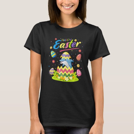 イルカ 復活祭 エッグ イルカ ハッピーイースター Tシャツ (正面)