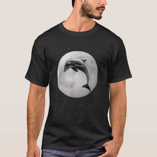イルカ、海の月と星、環境保護 Tシャツ (正面)