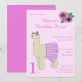 イルシベート バレリーナ ラマ ガールズ ピンク 誕生日 招待状 (正面/裏面)