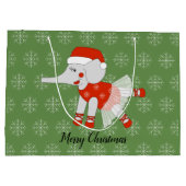イルシマバレエレファントクリスマススノーフレークグリーン ラージペーパーバッグ (裏面)