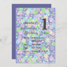イルシマレインボーパステルドットボーズパープル誕生日 招待状