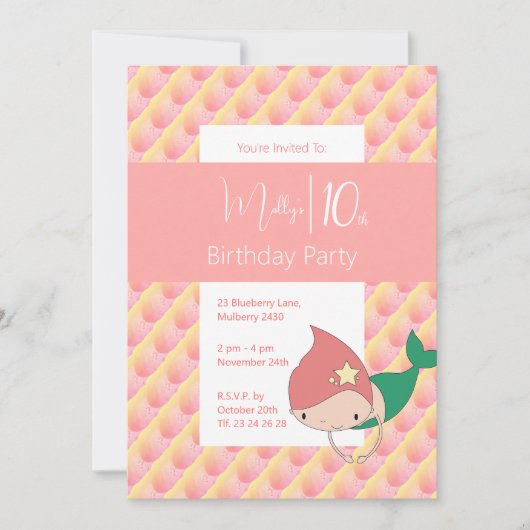 イルシマ マーメイドガールズ 10歳の誕生日 招待状 (正面)