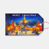 イルミネーションが輝く村のクリスマスの夜 ギフトタグ (正面(横))