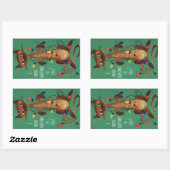 イルミネーションで彩るヴィンテージのクリスマスキャット 長方形シール (シート)