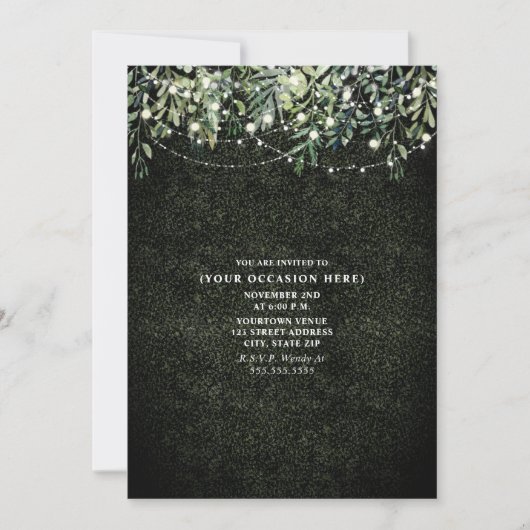 イルミネーションとボタニカルな装飾のボックスウッドパーティー 招待状 (正面)