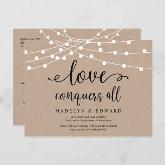 イルミネーションランプ, 愛は全てを勝ち取る 結婚式延期のお知らせ ポストカード (正面/裏面)