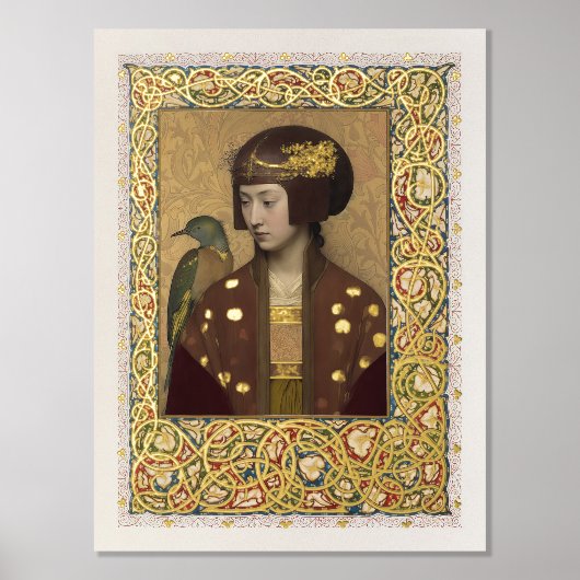 イルミネーション孔雀の乙女ポスターモリスインスパイア 箔ポスター (正面)