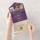 イルミネーション ラスティック パープル ウェディング QRコード オールインワン招待状 (貼ってはがせる)