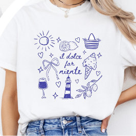 イル・ドルチェ・ファル・ニエンテのブルーコケットリボンイタリアデザイン Tシャツ