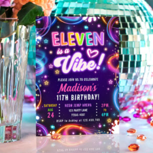 イレブンはヴィベ11レトロネオングローガール誕生日 招待状