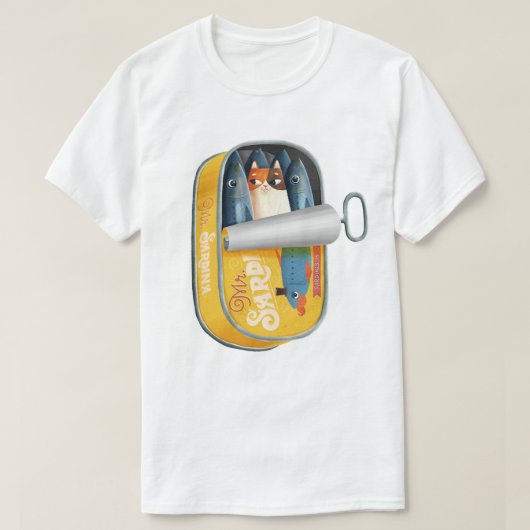 イワシの缶に驚く Tシャツ (デザイン正面)