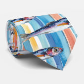 イワシの魚ストライプの型塩水 ネクタイ (ロール)