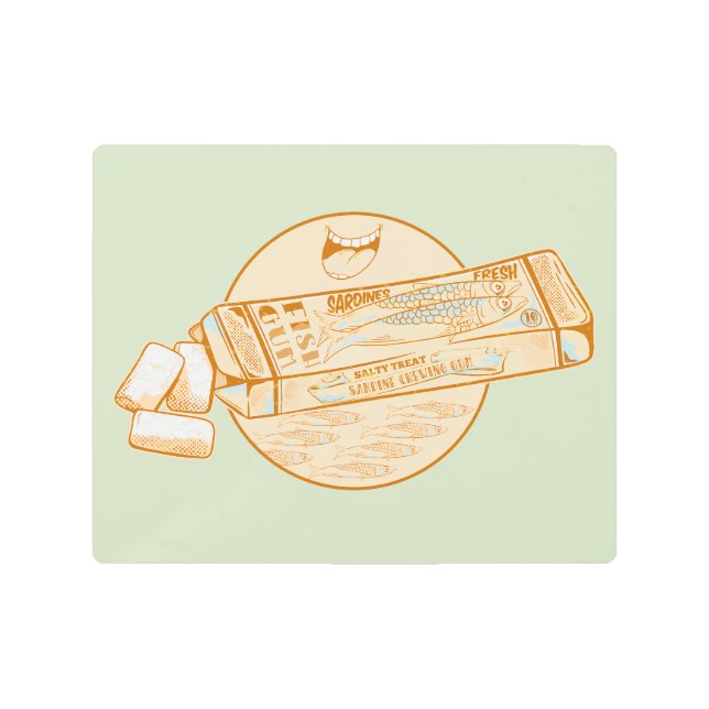 イワシ風味のチューインガムおもしろい魚 メタルプリント (正面)