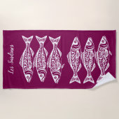 イワシ – ハワイアン – フィッシャーマンコアワインカラー ビーチタオル (正面)