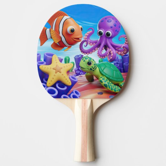イワタリガニ、ウミガメ及びピエロ魚 卓球ラケット (正面)