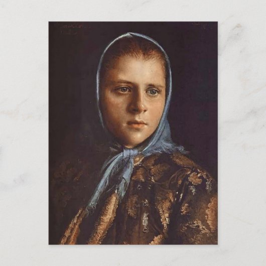イワン・クラムロシアのスコイ – ブルー・ショールの少女 ポストカード (正面)