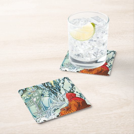 イワン・ビリビンによる「デド・モローズ」または「ファザー・フロスト」 スクエアペーパーコースター (インサイチュ)