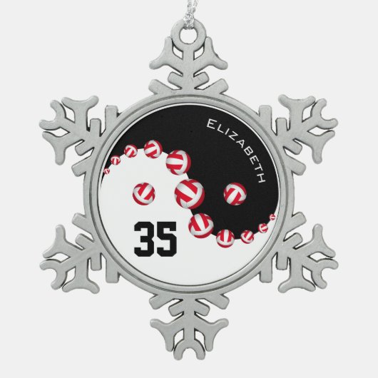 インとヤンガールズバレーボール スノーフレークピューターオーナメント (正面)