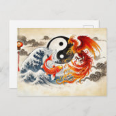 インとヤンコイとフェニックスinアジアンアートスタイル ポストカード (正面/裏面)