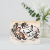 インとヤンタイガーとクレーンinアジアンアートスタイル ポストカード (スタンド正面)