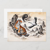 インとヤンタイガーとクレーンinアジアンアートスタイル ポストカード (正面/裏面)