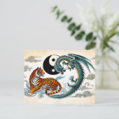 インとヤンタイガーとドラゴンinアジアンアートスタイル ポストカード (スタンド正面)