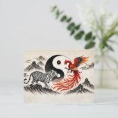 インとヤンタイガーとフェニックスのアジアンアートスタイル ポストカード (スタンド正面)