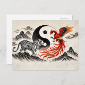 インとヤンタイガーとフェニックスのアジアンアートスタイル ポストカード (正面/裏面)