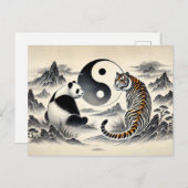 インとヤンパンダとタイガーinアジアンアートスタイル ポストカード (正面/裏面)