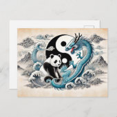 インとヤンパンダとドラゴンinアジアンアートスタイル ポストカード (正面/裏面)